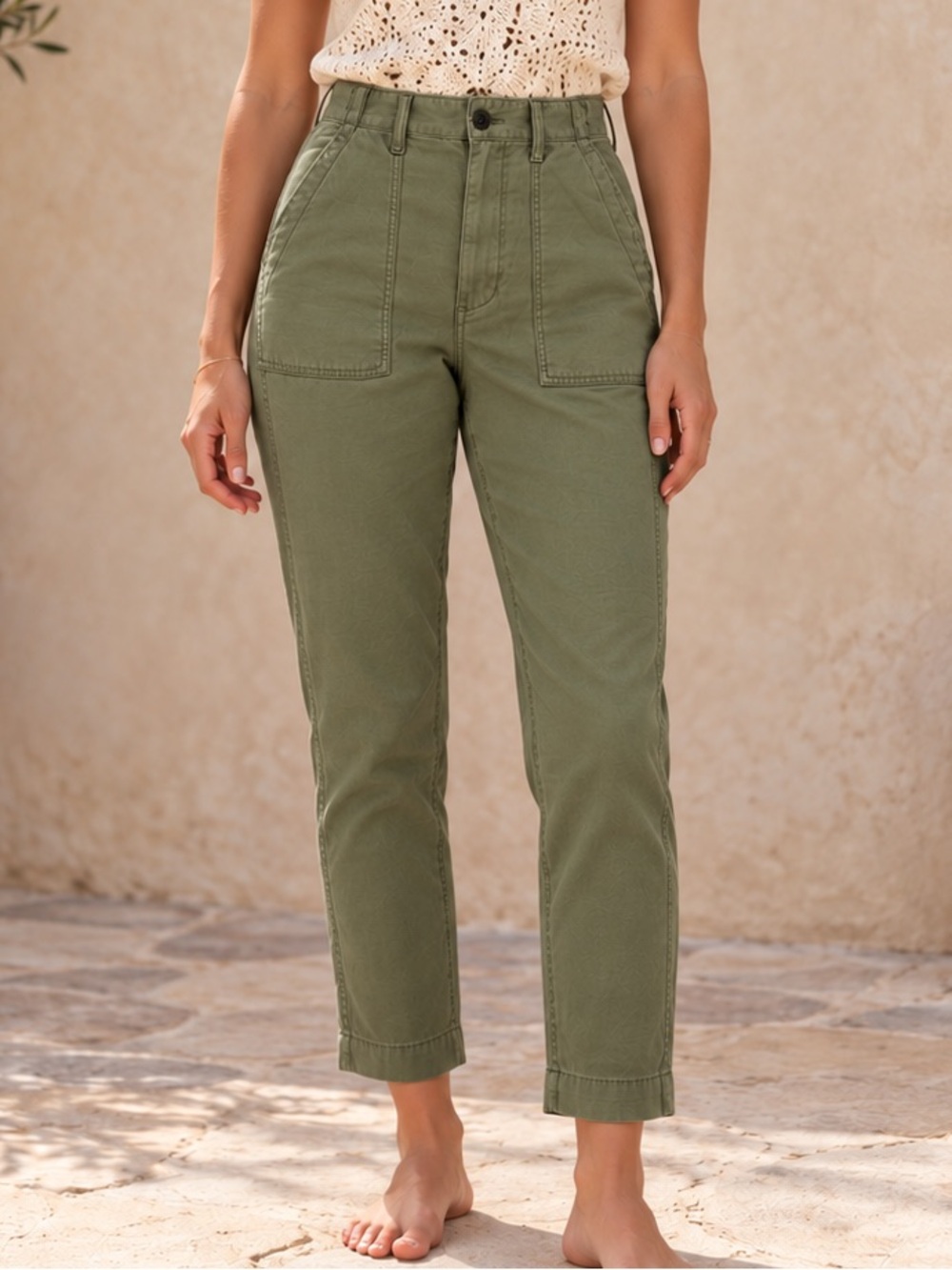 Madewell Griff Tapered Fatigue Pants 27 Olive Green High Rise Cropped Utility